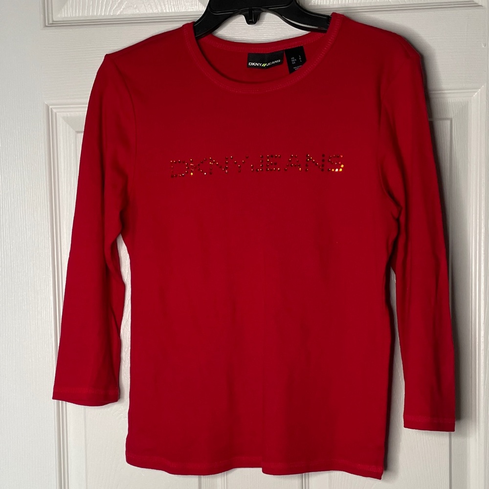 DKNY Jeans Rhinestone Logo Long Sleeve T-shirt Y2K